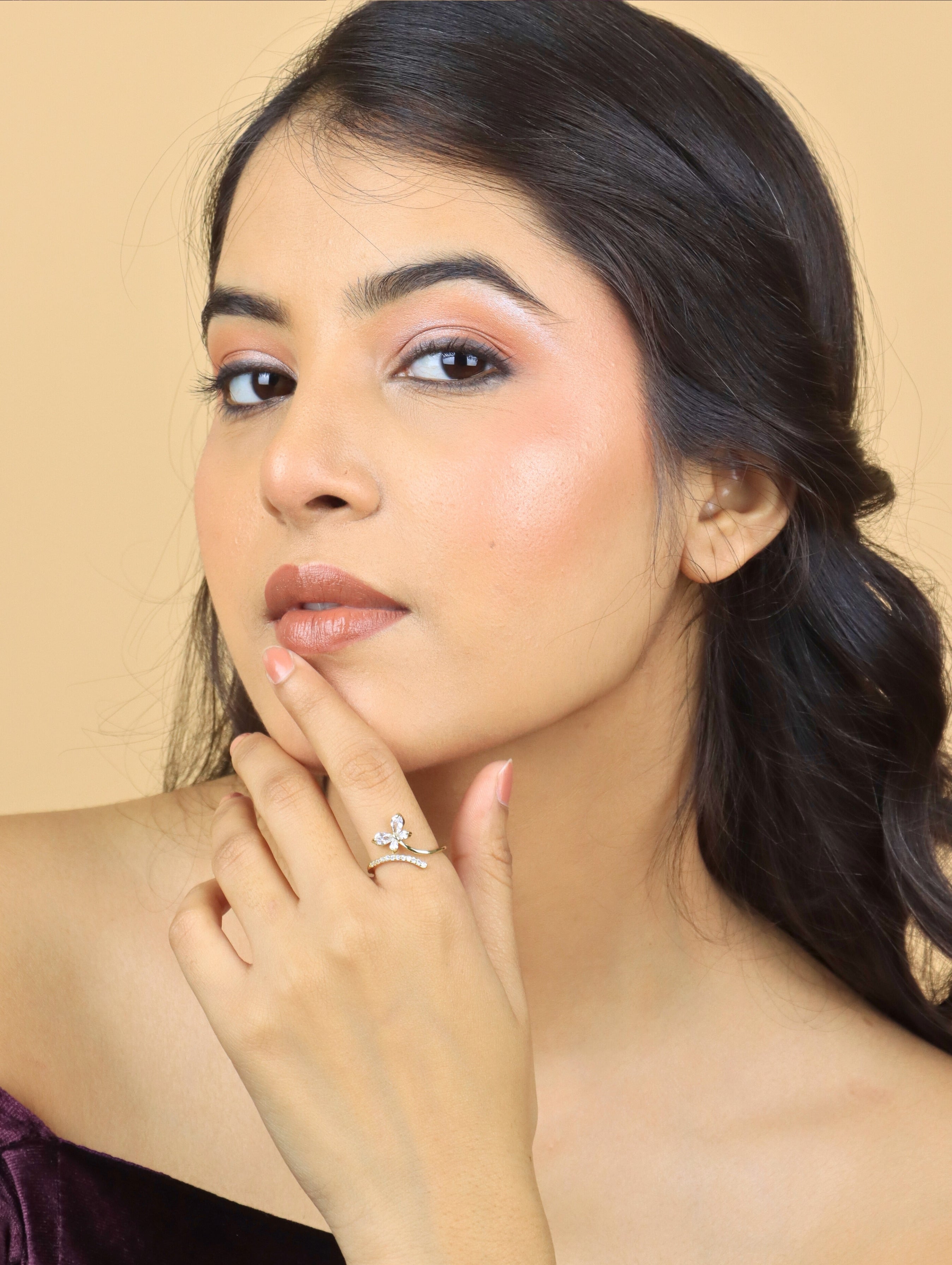 SAAZ GOLD PLATED AD STUDDED ADJUSTMENT RING