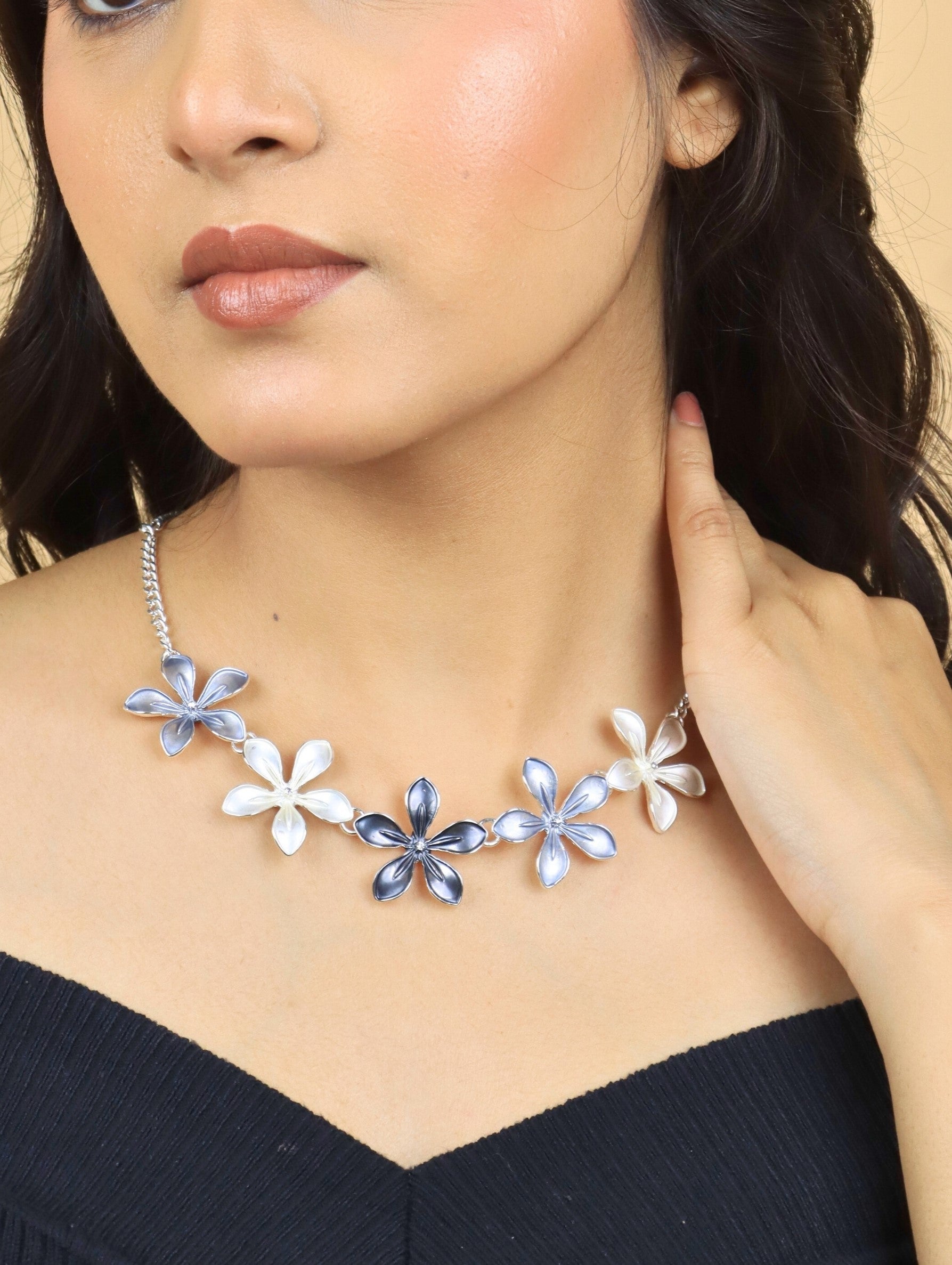 Westlook Pastel Black-Grey Color Flora Necklace