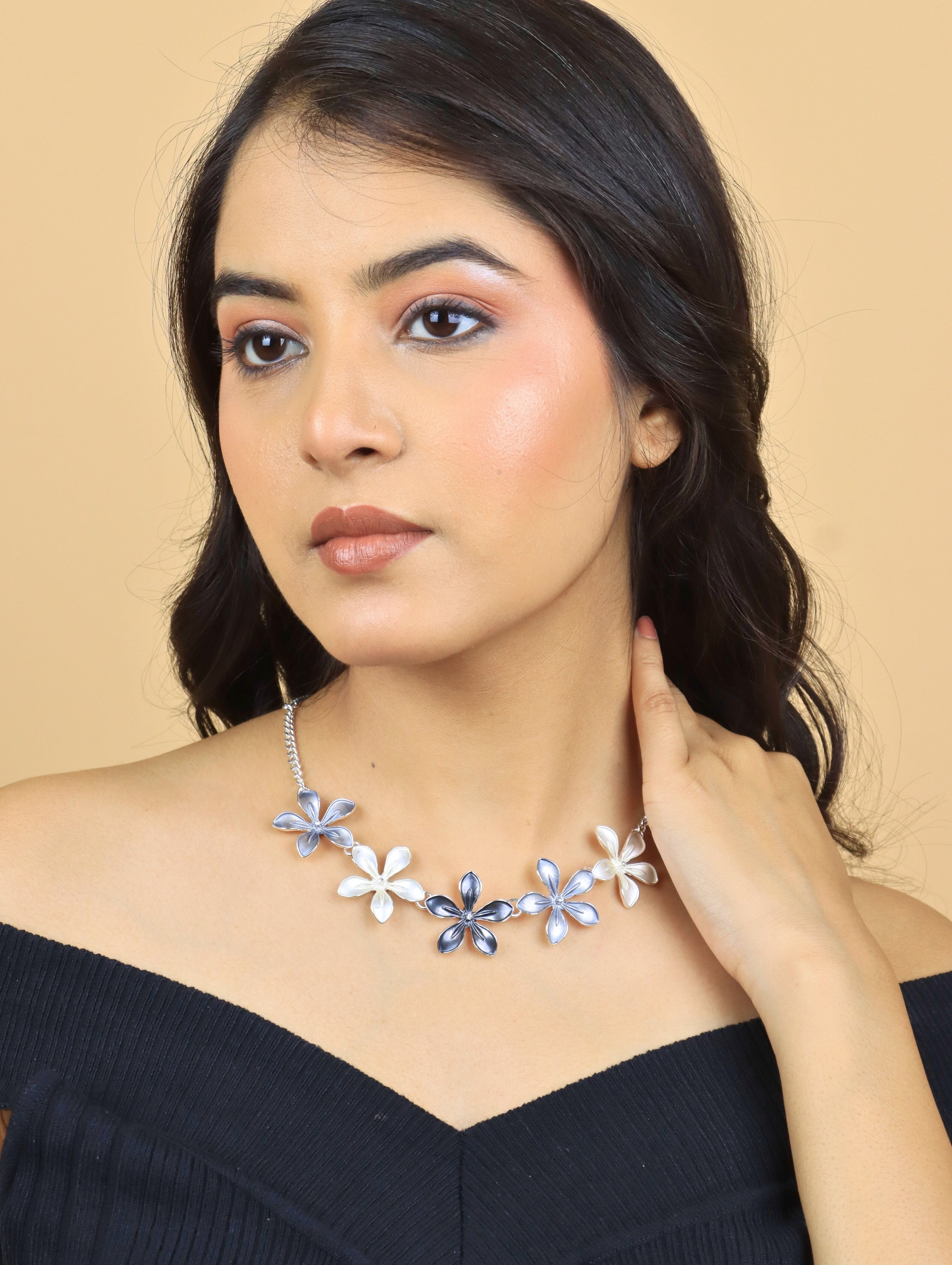 Westlook Pastel Black-Grey Color Flora Necklace