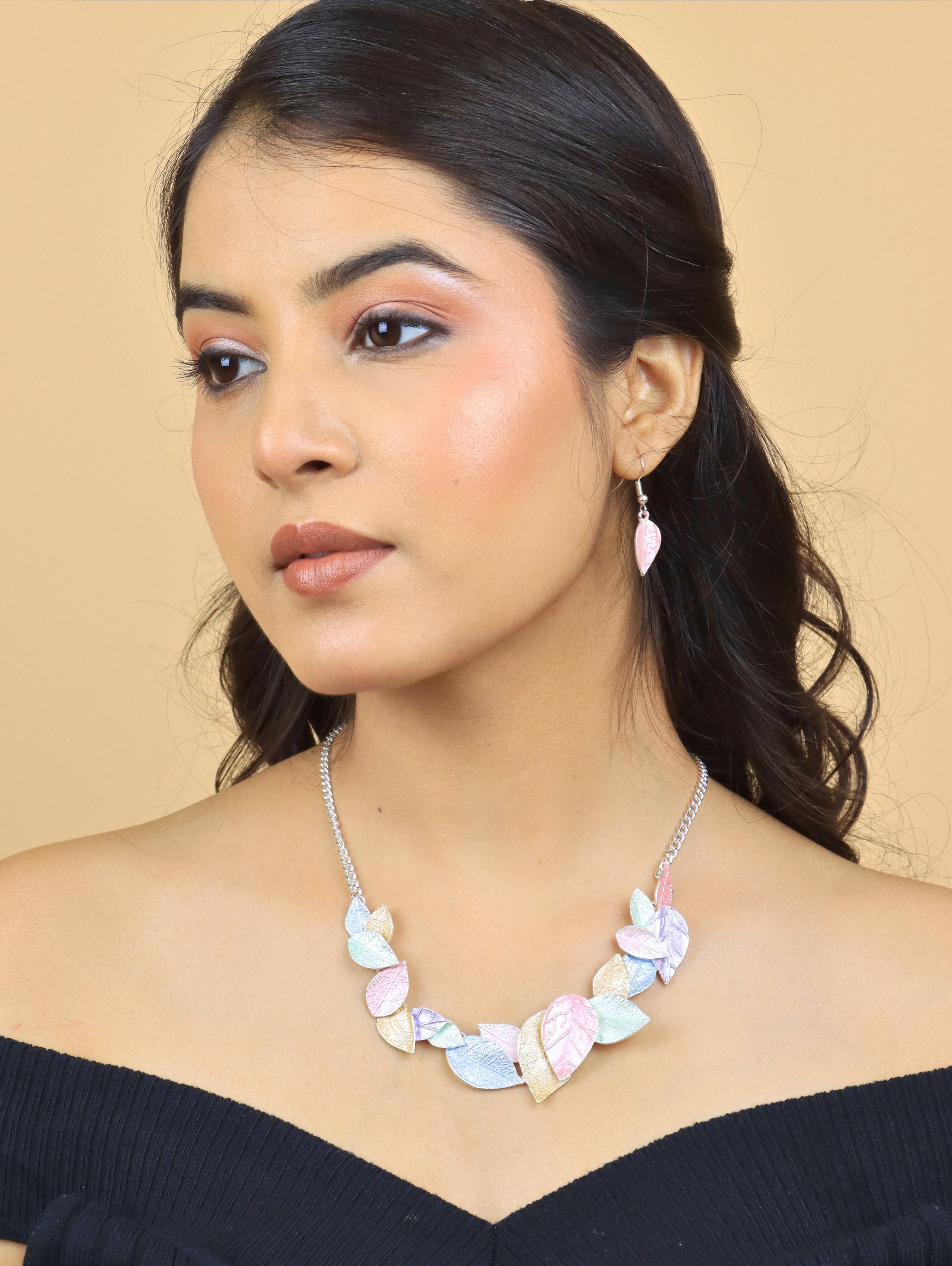 Saaz Westlook Pastel Multi Color Flora Necklace With Earring