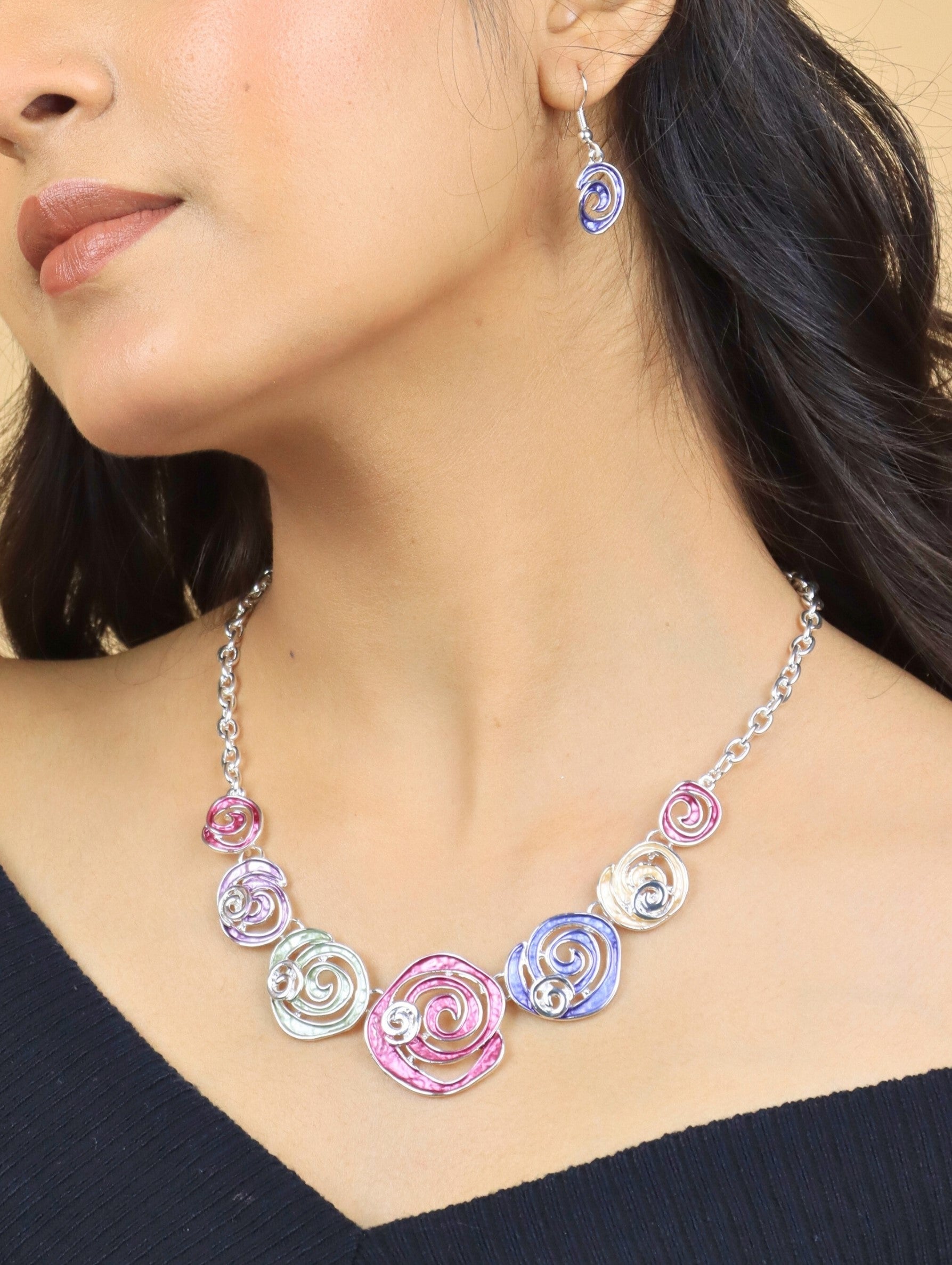 Westlook Multi Color Flora Necklace With Earring
