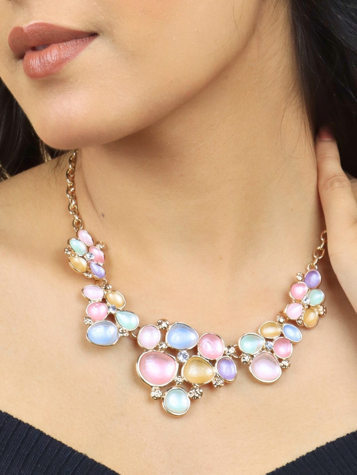 Westlook Pastel Multi Color Flora Necklace With Earring