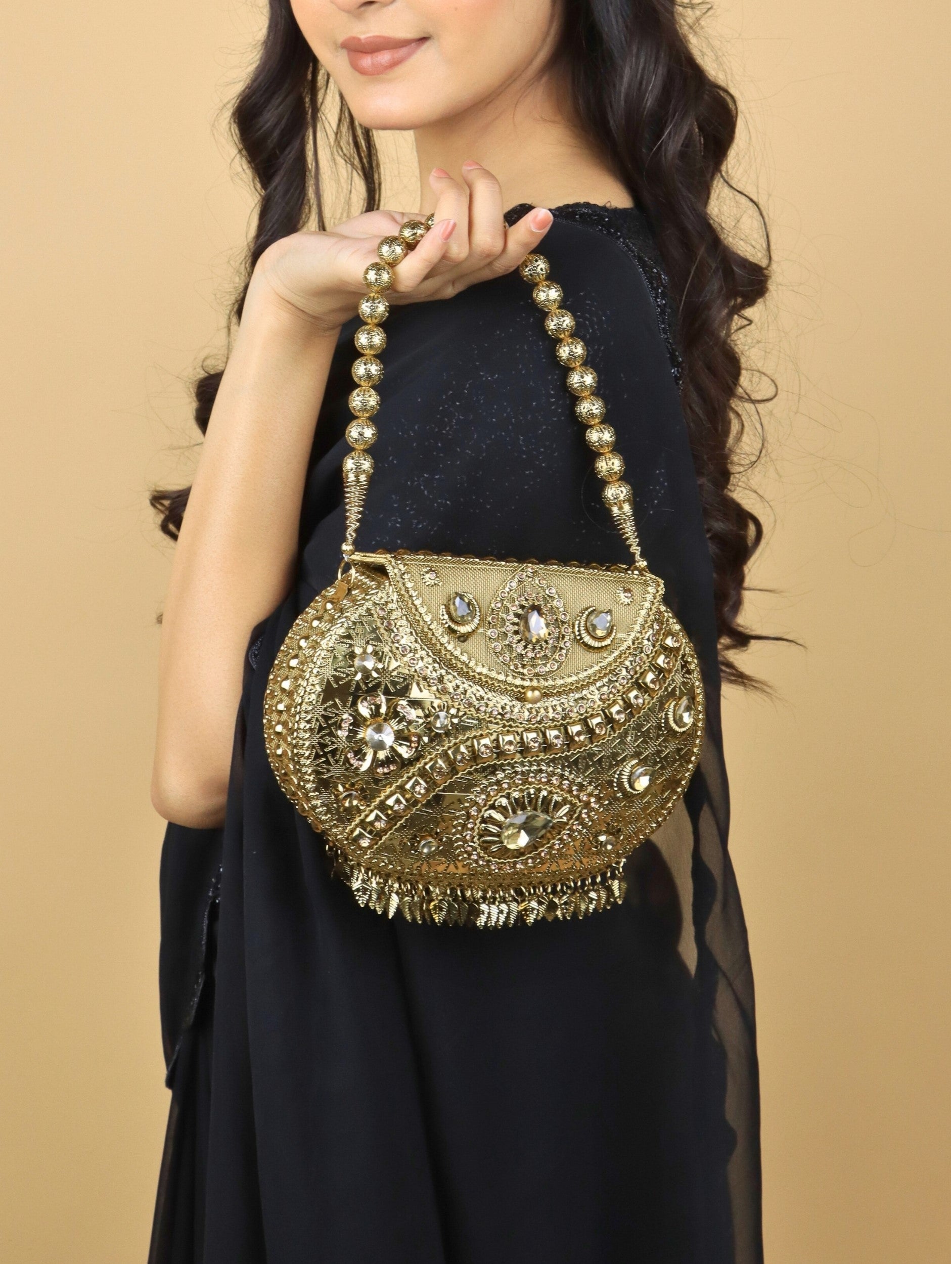 Saaz Metal Handbag With Handwork