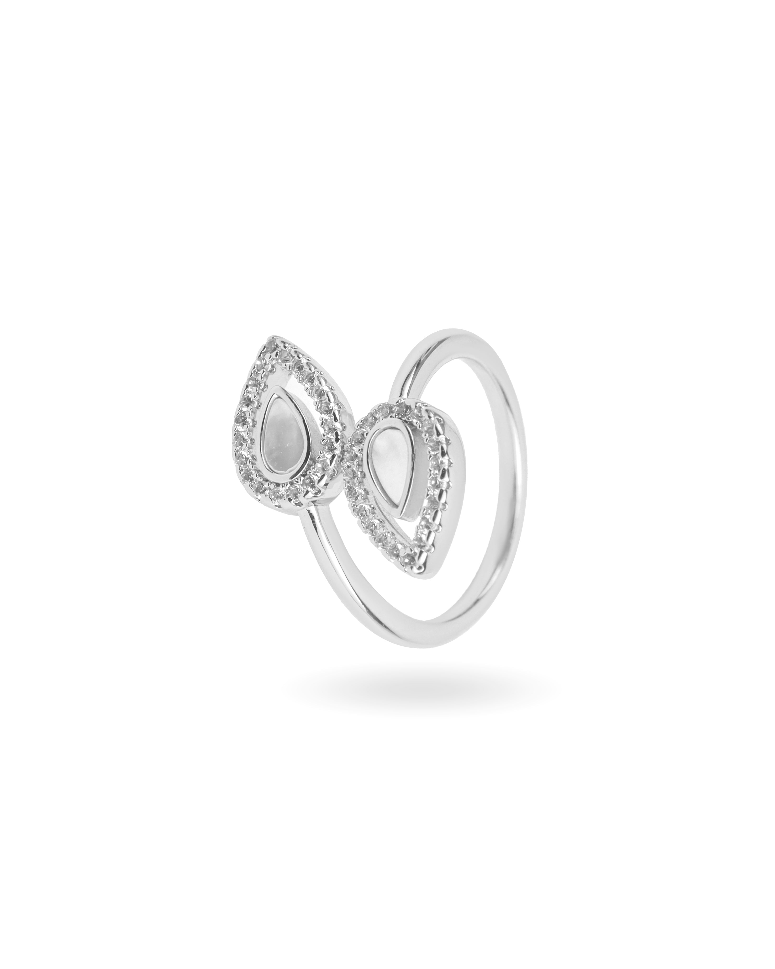 Shimeering Mother Pearl CZ Finger Ring Sliver
