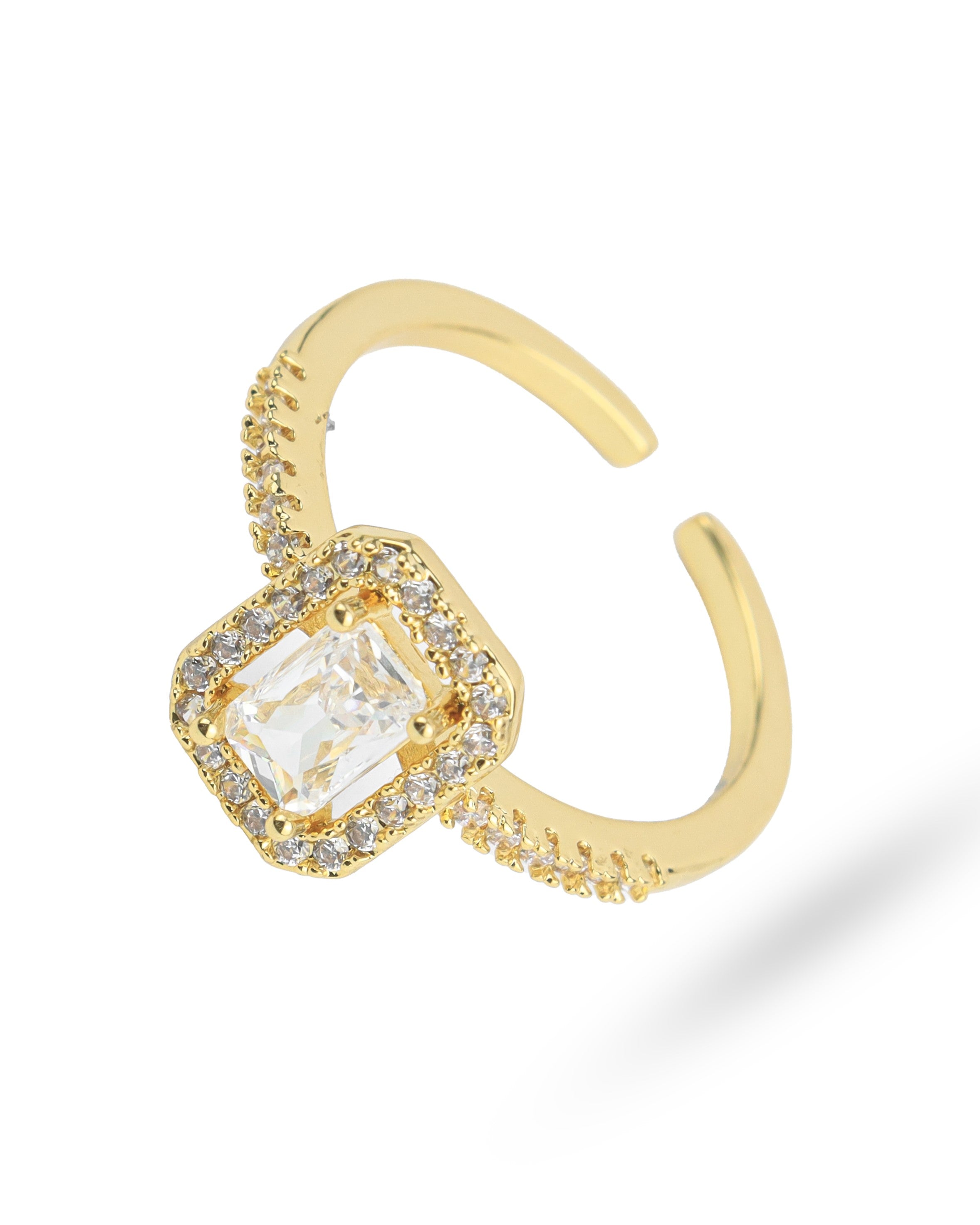 Square Desgin Gold-Plated Cubic Zirconia Ring Openable