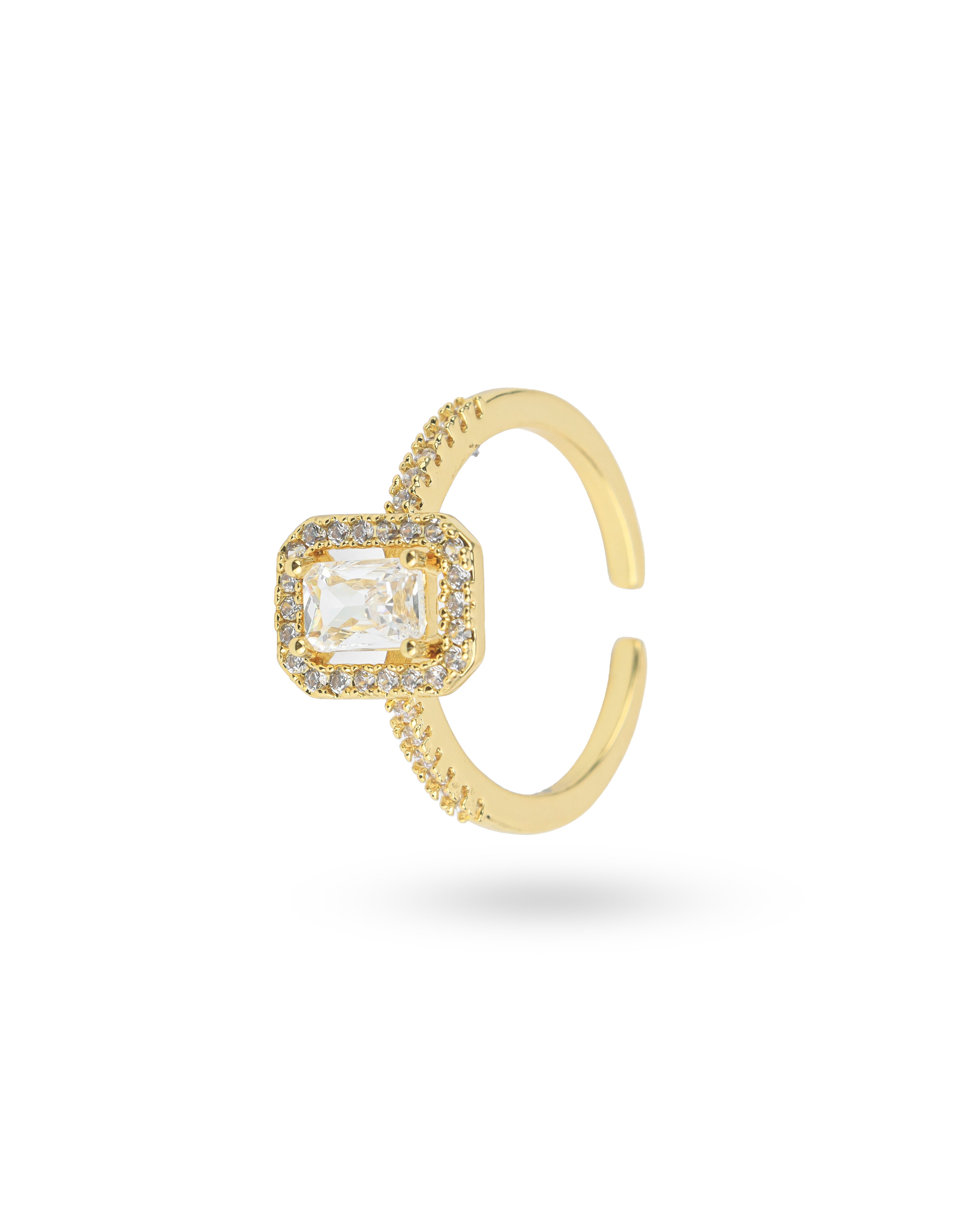 Square Desgin Gold-Plated Cubic Zirconia Ring Openable