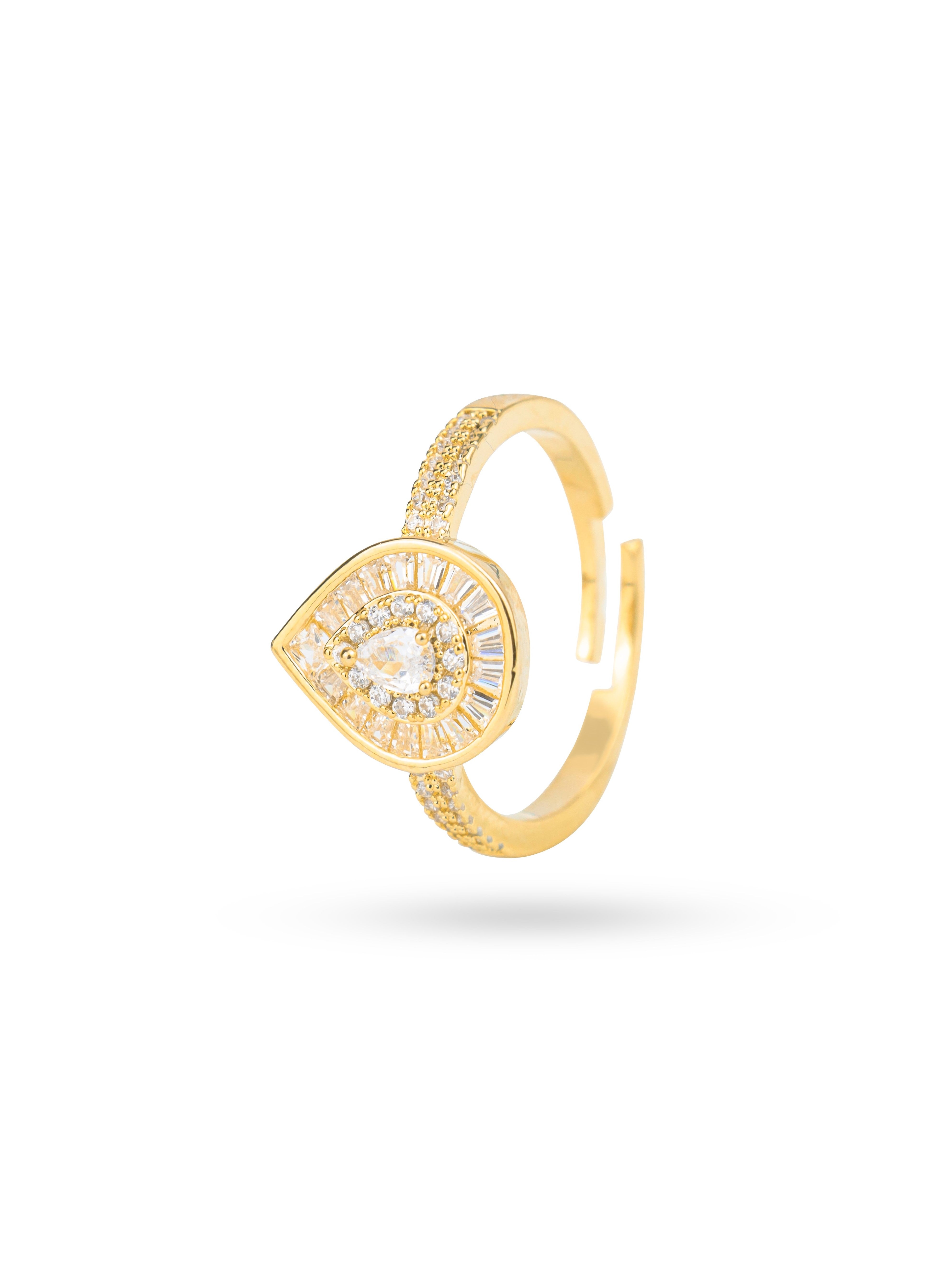 DAZZLING SHINE GOLDEN PLATED CZ STONE RING