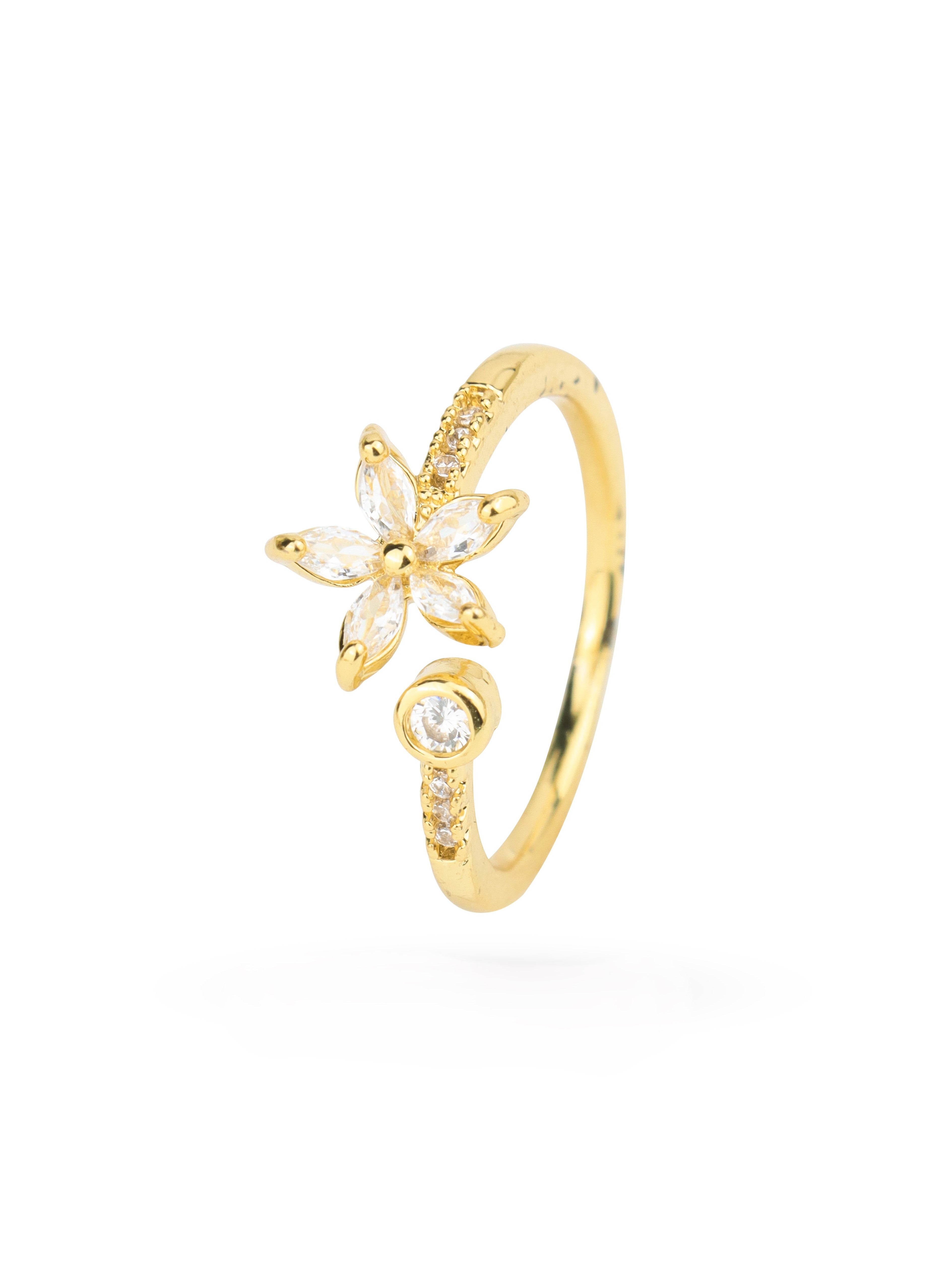 SAAZ GOLD PLATED FLOWER DESGIN ADJUSTABLE RING