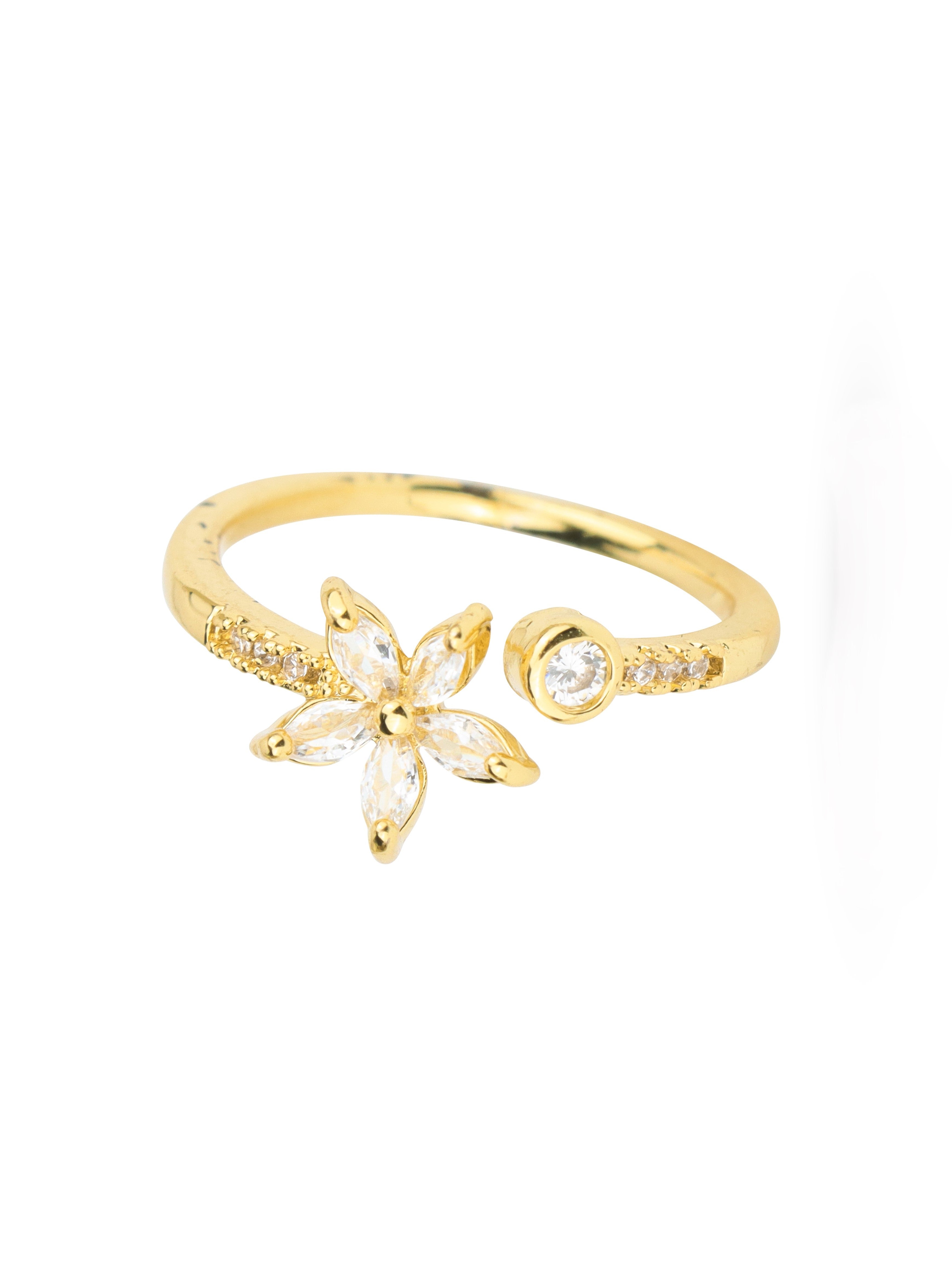 SAAZ GOLD PLATED FLOWER DESGIN ADJUSTABLE RING