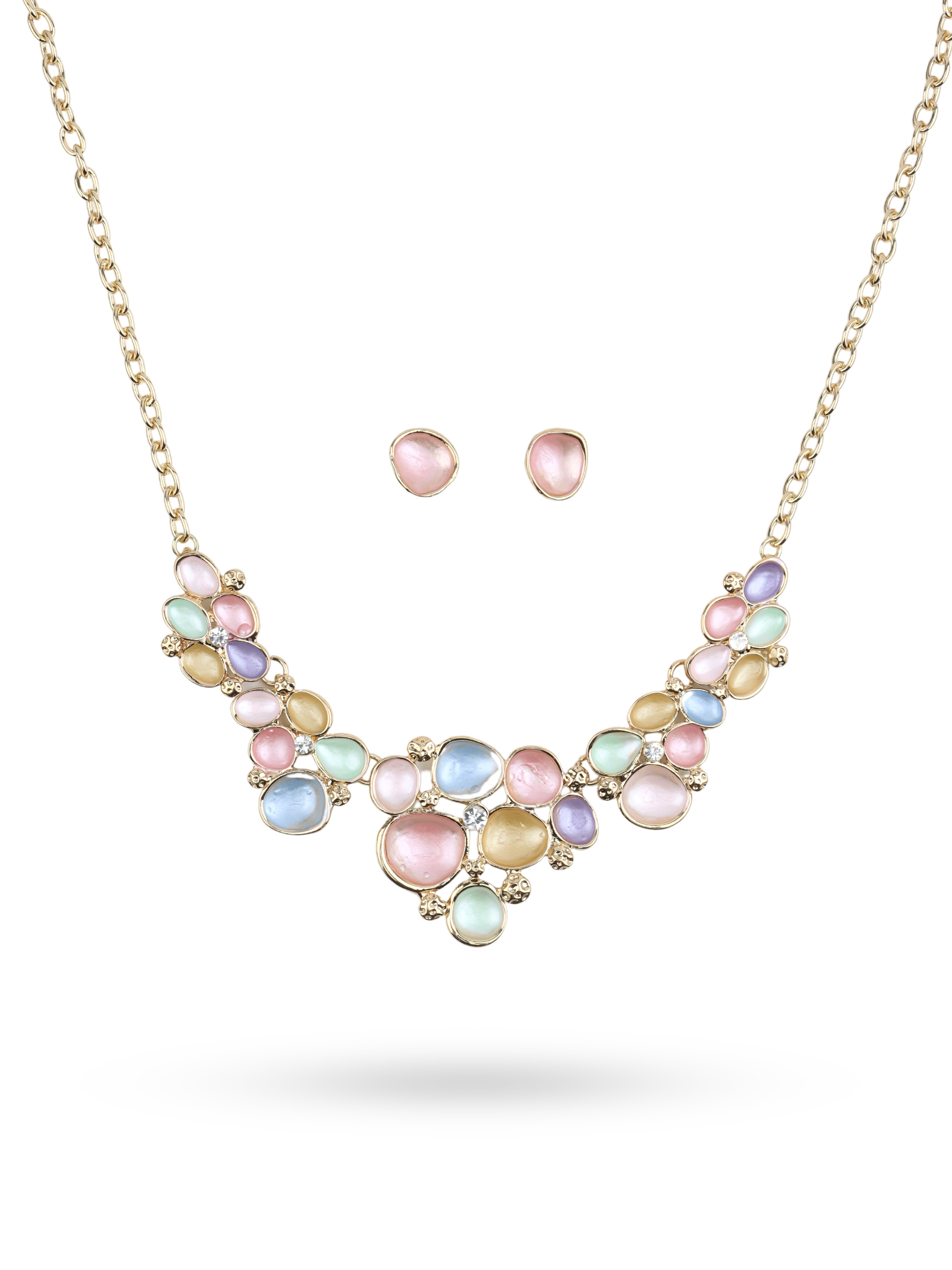 Westlook Pastel Multi Color Flora Necklace With Earring