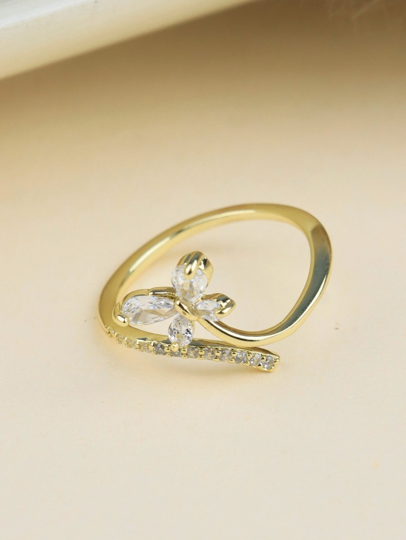 SAAZ GOLD PLATED AD STUDDED ADJUSTMENT RING