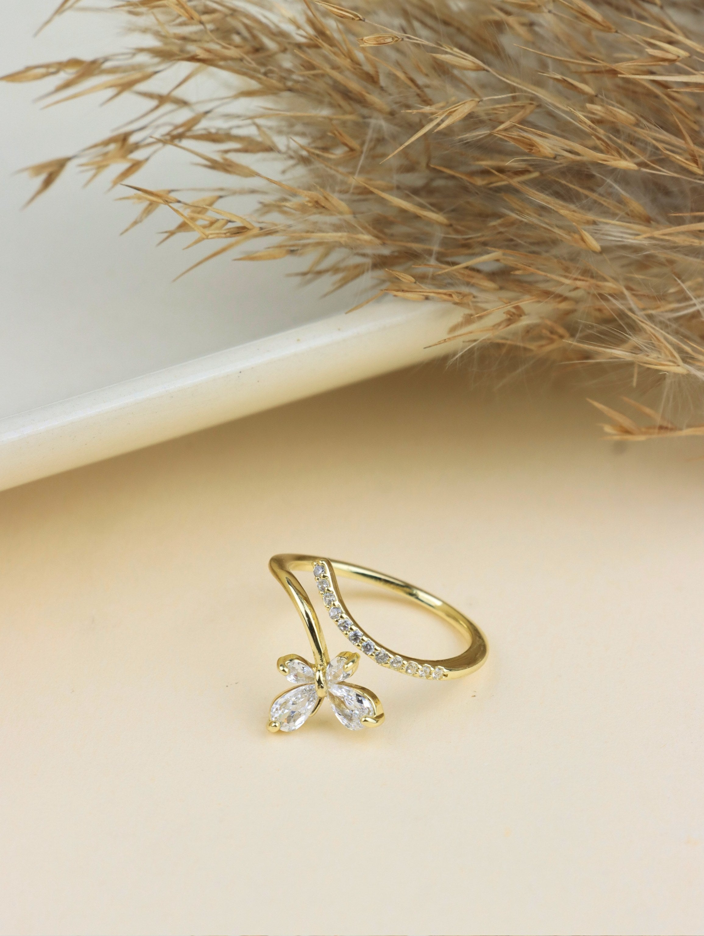 SAAZ GOLD PLATED AD STUDDED ADJUSTMENT RING