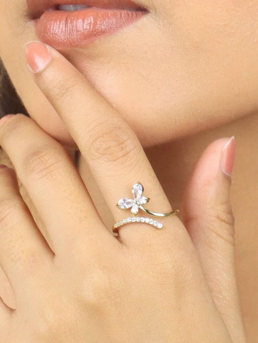 SAAZ GOLD PLATED AD STUDDED ADJUSTMENT RING