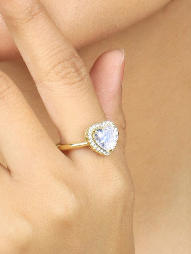 SAAZ  GOLD-PLATED HEART CUT CUBIC ZIRCON STONE