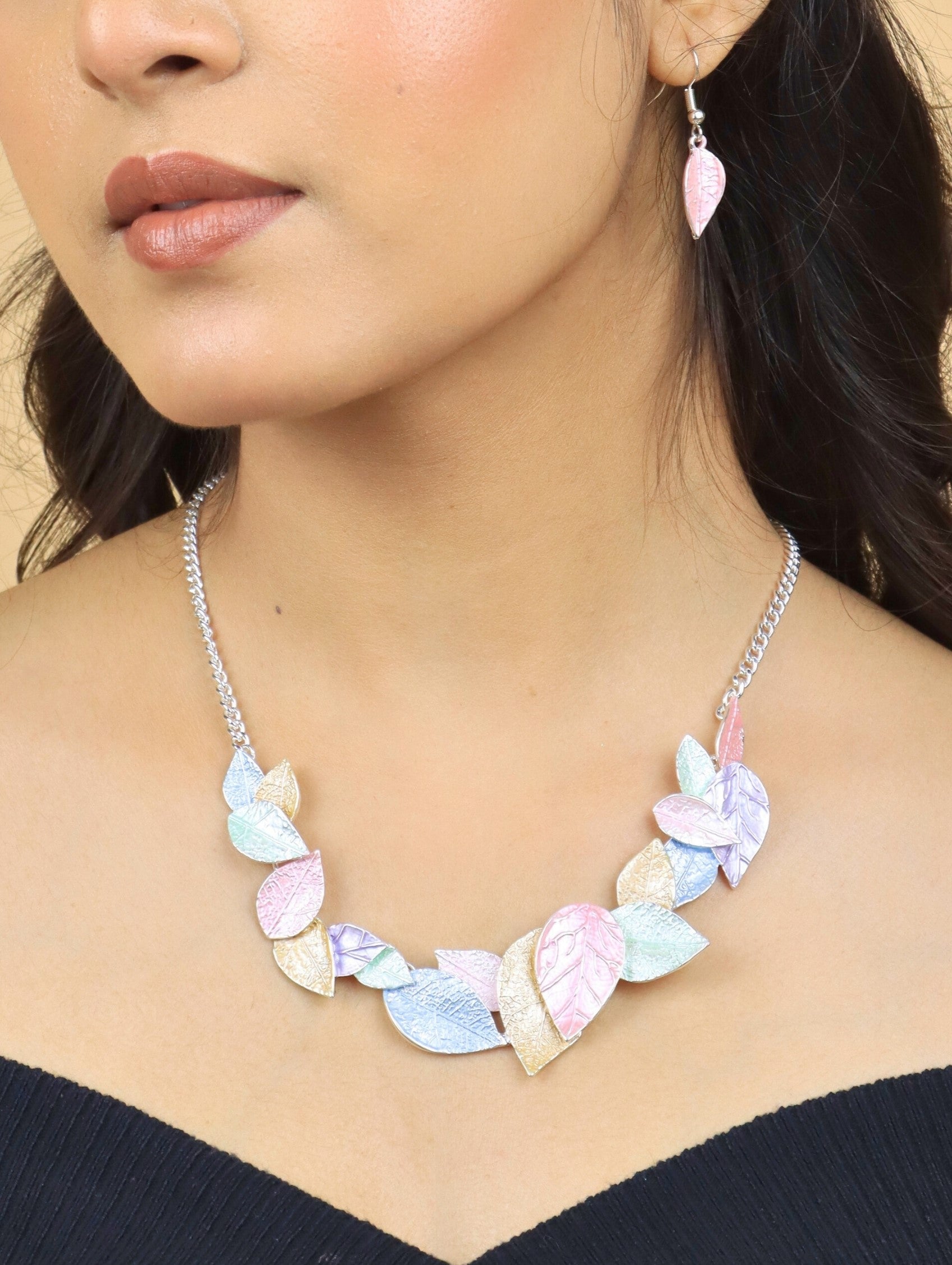 Saaz Westlook Pastel Multi Color Flora  Necklace With Earring
