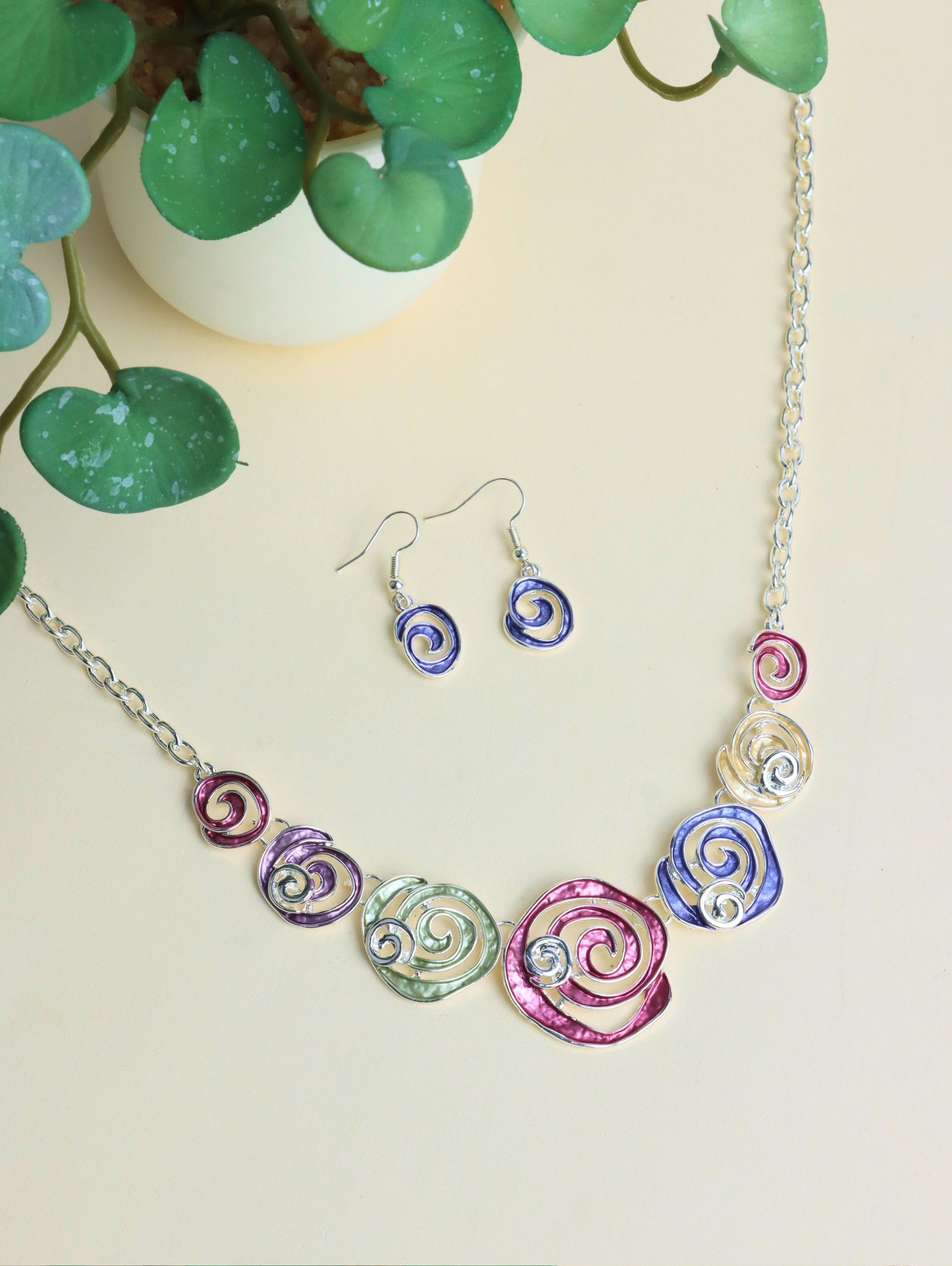 Westlook Multi Color Flora  Necklace With Earring