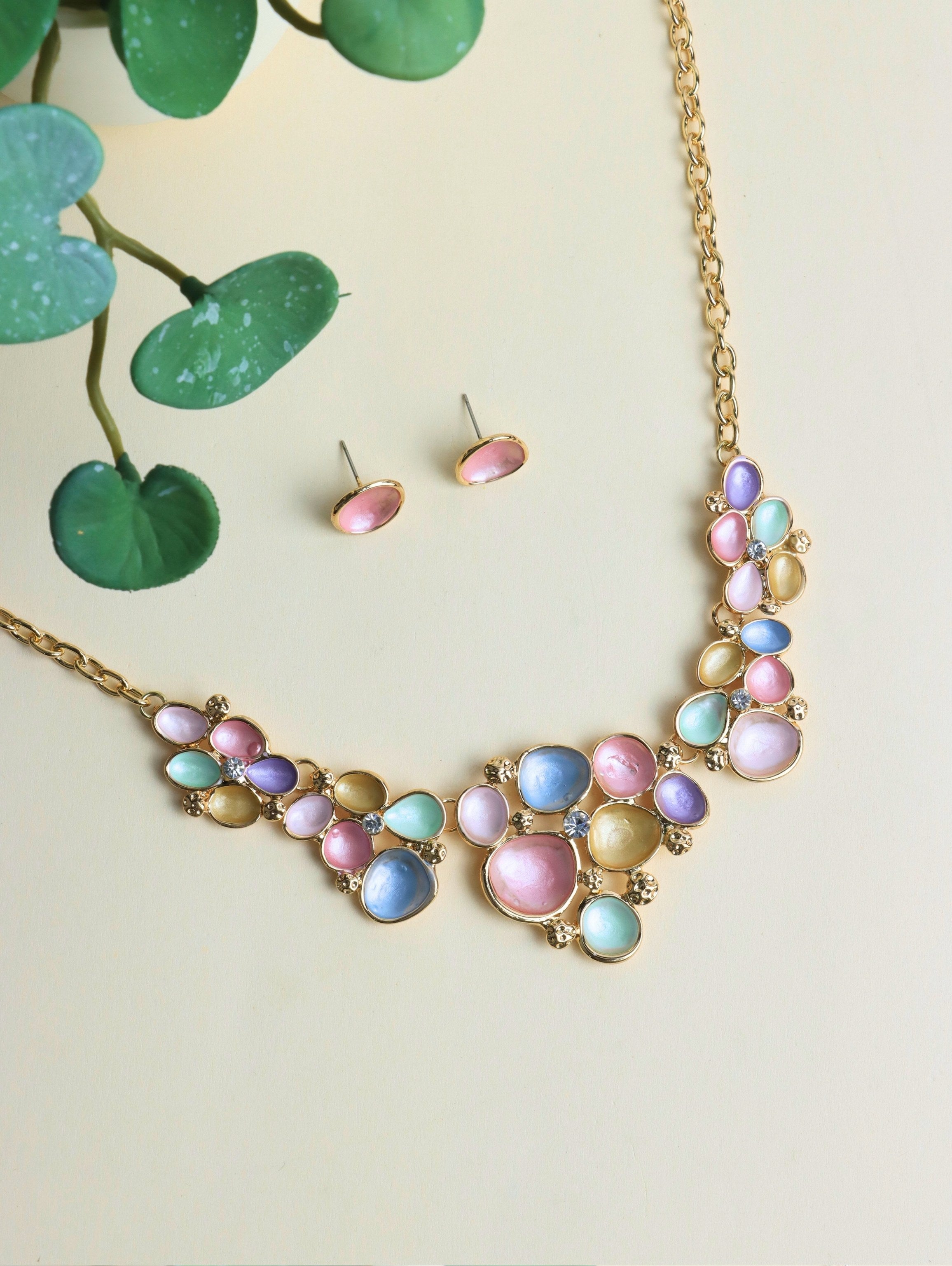 Westlook Pastel Multi Color Flora  Necklace With Earring