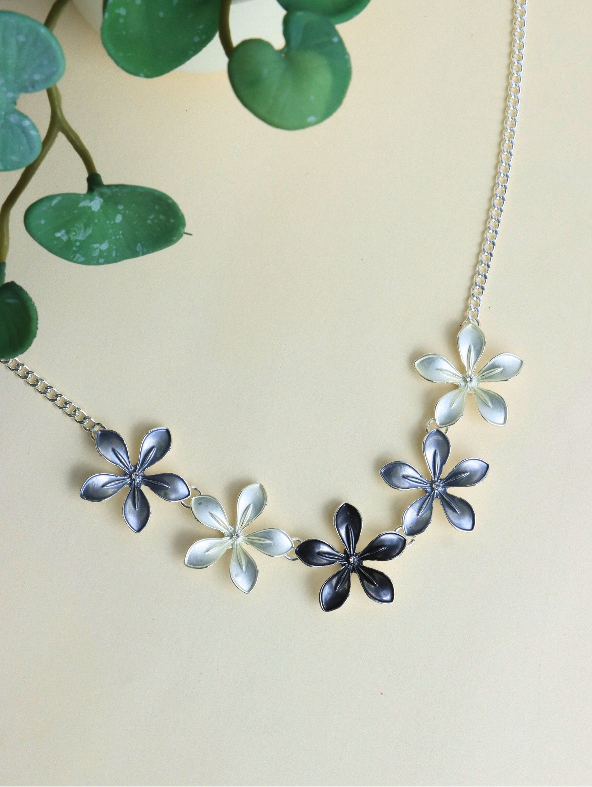 Westlook Pastel Black-Grey Color Flora  Necklace
