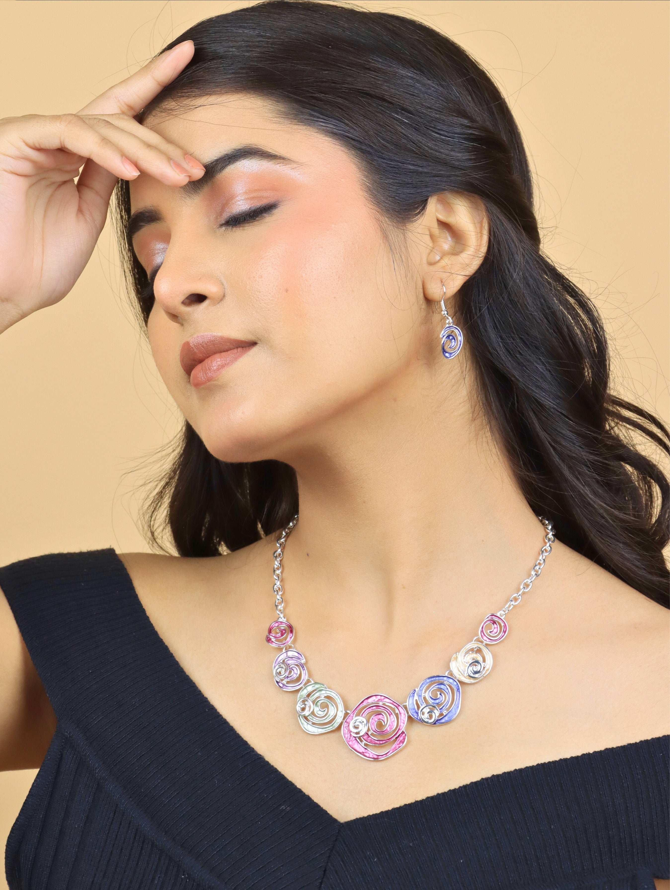 Westlook Multi Color Flora  Necklace With Earring
