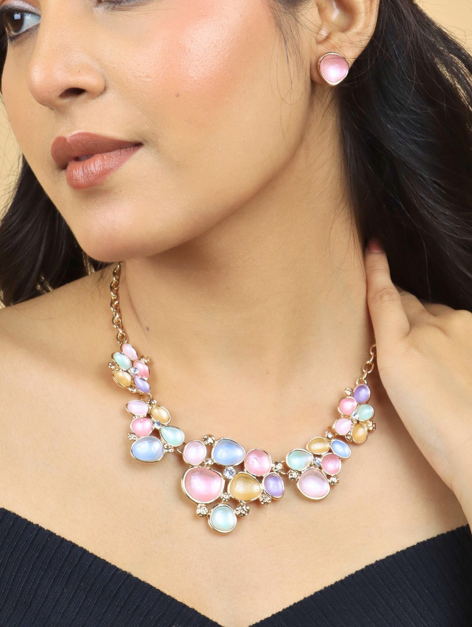 Westlook Pastel Multi Color Flora  Necklace With Earring